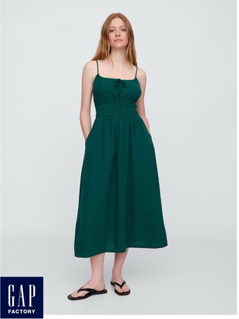GAP Gauze Tie-Front Maxi Dress in Rainforest